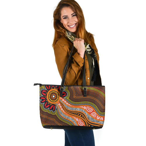 Indigenous Australian Aboriginal Leather Tote Bag Sun Spirit Journey Indigenous Australian Aboriginal Leather Tote Bag Sun Spirit Journey
