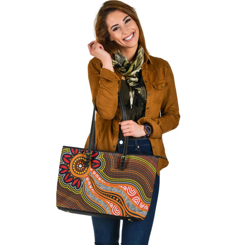 Indigenous Australian Aboriginal Leather Tote Bag Sun Spirit Journey Indigenous Australian Aboriginal Leather Tote Bag Sun Spirit Journey