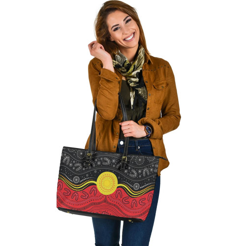 Indigenous Australian Aboriginal Leather Tote Bag Sun Spirit Over Sacred Country Indigenous Australian Aboriginal Leather Tote Bag Sun Spirit Over Sacred Country