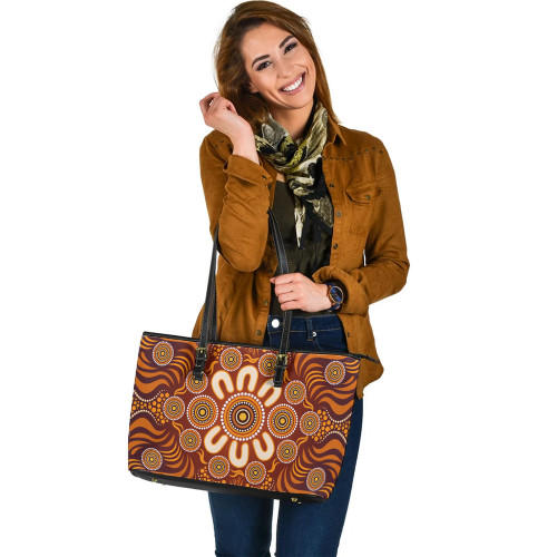 Indigenous Australian Aboriginal Leather Tote Bag Sun Spirits Gathering Indigenous Australian Aboriginal Leather Tote Bag Sun Spirits Gathering