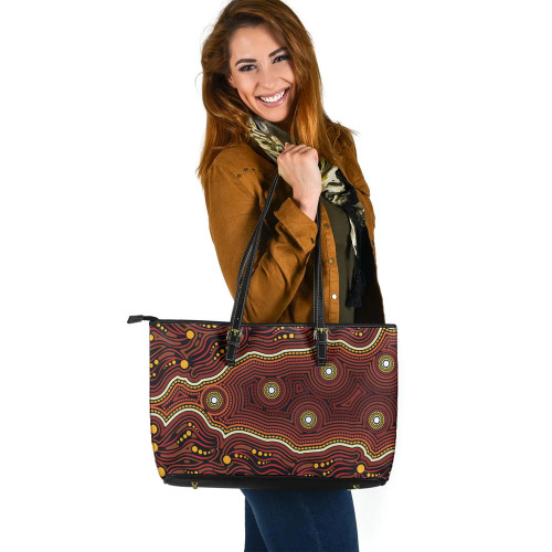 Indigenous Australian Aboriginal Leather Tote Bag Sun Tracks Dreaming Red Earth Edition Indigenous Australian Aboriginal Leather Tote Bag Sun Tracks Dreaming Red Earth Edition