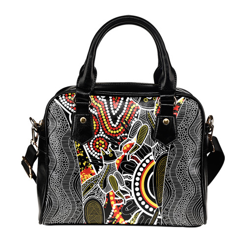 Indigenous Australian Aboriginal Shoulder Handbag Black Pathway Dreaming