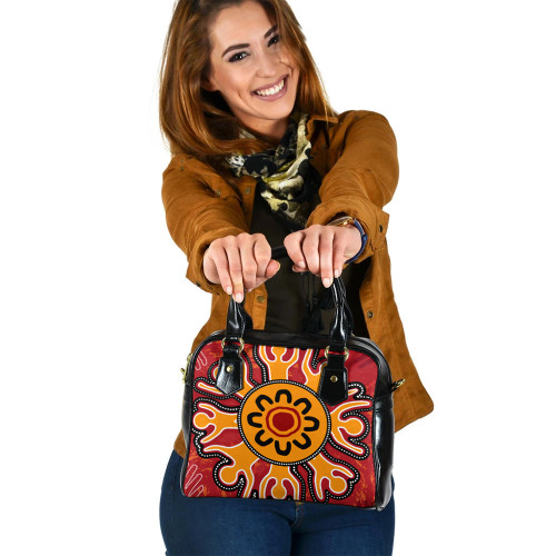 Indigenous Australian Aboriginal Shoulder Handbag Sacred Sun & Ancestral Hands