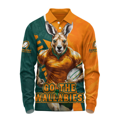 Aussie Wallabies Long Sleeve Polo Shirt Australian Roar The Rugby Championship Battle Aussie Wallabies Long Sleeve Polo Shirt Australian Roar The Rugby Championship Battle