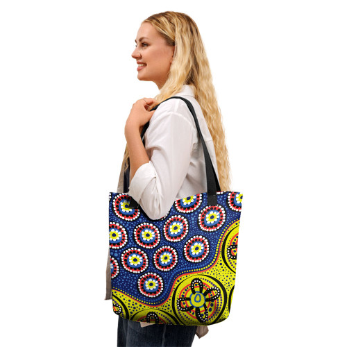 Indigenous Australian Aboriginal Tote Bag A Bright And Colorful Background With Aboriginal Inspired Dot Art