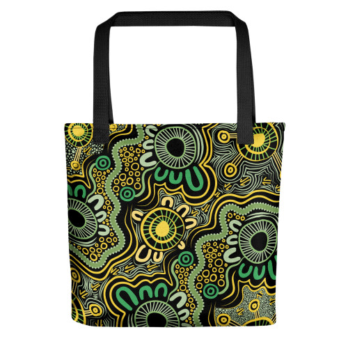 Indigenous Australian Aboriginal Tote Bag Aboriginal Art Style Green Background