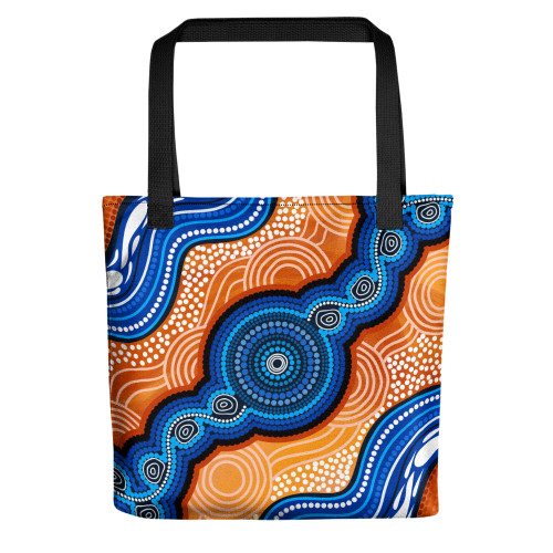 Indigenous Australian Aboriginal Tote Bag Aboriginal Flow Of Rivers And Sunset Dreaming Indigenous Australian Aboriginal Tote Bag Aboriginal Flow Of Rivers And Sunset Dreaming