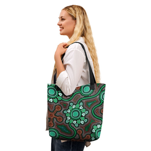 Indigenous Australian Aboriginal Tote Bag Aboriginal Green Dot Art Inspired Indigenous Australian Aboriginal Tote Bag Aboriginal Green Dot Art Inspired