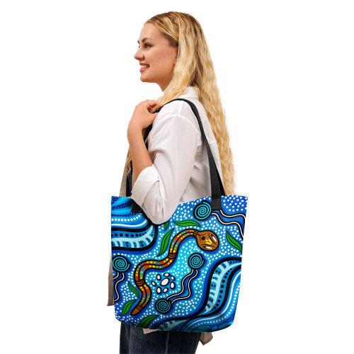 Indigenous Australian Aboriginal Tote Bag Aboriginal Ocean Dreaming Pathways In Blue Flow Indigenous Australian Aboriginal Tote Bag Aboriginal Ocean Dreaming Pathways In Blue Flow