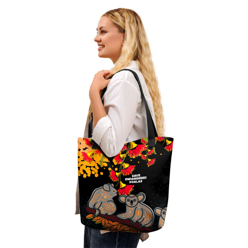 Indigenous Australian Aboriginal Tote Bag Aboriginal Save Endangered Koalas Red Bottle Brush Flower Indigenous Australian Aboriginal Tote Bag Aboriginal Save Endangered Koalas Red Bottle Brush Flower