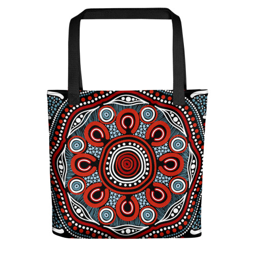 Indigenous Australian Aboriginal Tote Bag Aboriginal Spirit Blossom In Red And Sky Circles Indigenous Australian Aboriginal Tote Bag Aboriginal Spirit Blossom In Red And Sky Circles
