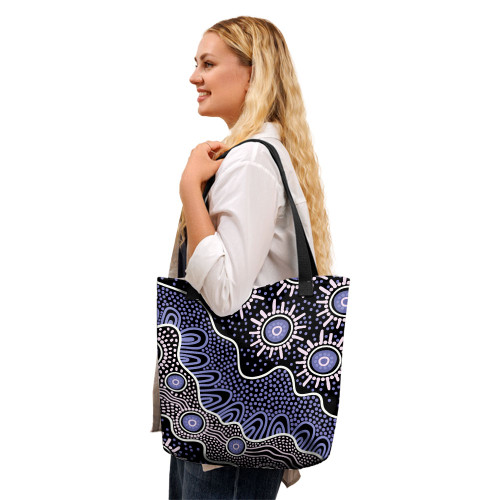 Indigenous Australian Aboriginal Tote Bag Aboriginal Starry Night With Flowing Riverlines Indigenous Australian Aboriginal Tote Bag Aboriginal Starry Night With Flowing Riverlines