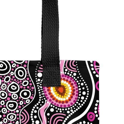 Indigenous Australian Aboriginal Tote Bag Aboriginal Sunrise Energy With Pink Sacred Dots