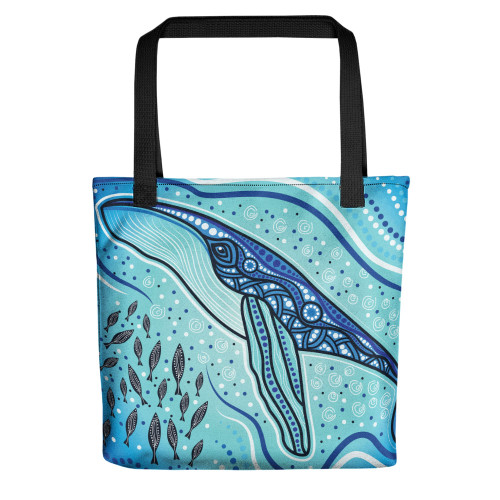 Indigenous Australian Aboriginal Tote Bag Blue Whale Spirit With Ocean Lore Of Dreaming