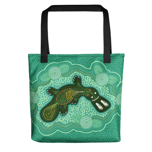 Indigenous Australian Aboriginal Tote Bag Green Platypus Aboriginal Art Inspired Indigenous Australian Aboriginal Tote Bag Green Platypus Aboriginal Art Inspired