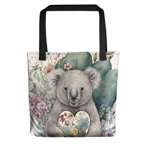 Indigenous Australian Aboriginal Tote Bag Koala Holding A Heart Adorned With Flowers Indigenous Australian Aboriginal Tote Bag Koala Holding A Heart Adorned With Flowers