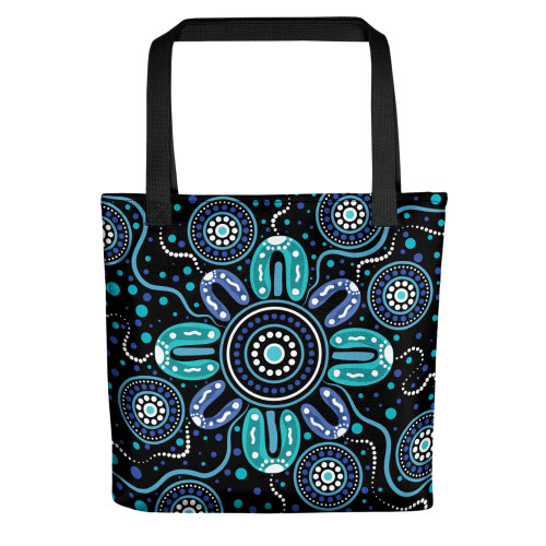 Indigenous Australian Aboriginal Tote Bag Midnight Gathering Under The Sacred Starflower Sky