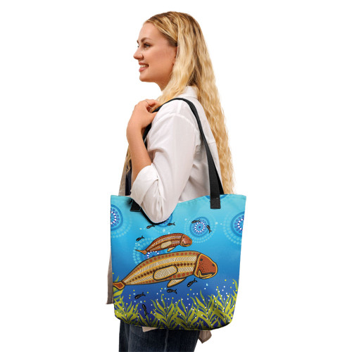 Indigenous Australian Aboriginal Tote Bag Mother And Baby Dugong Aboriginal Art Inspired