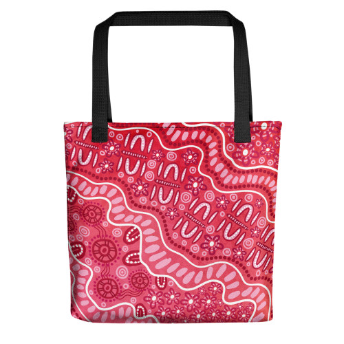 Indigenous Australian Aboriginal Tote Bag Pink Journey Through Ancestral Songline Paths Indigenous Australian Aboriginal Tote Bag Pink Journey Through Ancestral Songline Paths