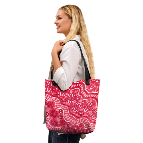 Indigenous Australian Aboriginal Tote Bag Pink Journey Through Ancestral Songline Paths Indigenous Australian Aboriginal Tote Bag Pink Journey Through Ancestral Songline Paths
