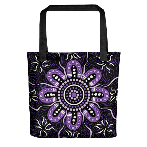 Indigenous Australian Aboriginal Tote Bag Purple Dreaming Flower In The Flow Of Ancestors