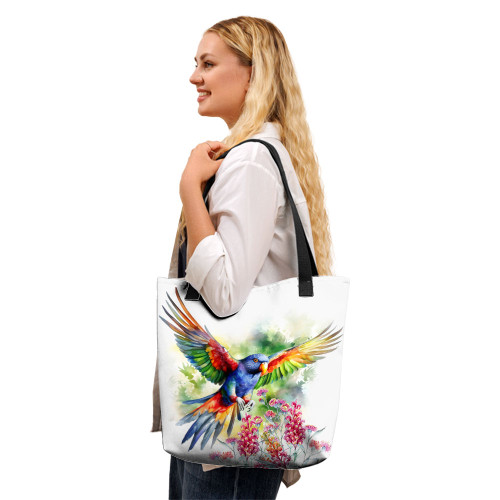 Indigenous Australian Aboriginal Tote Bag Rainbow Lorikeets Flying With Grevillea Flowers Art Indigenous Australian Aboriginal Tote Bag Rainbow Lorikeets Flying With Grevillea Flowers Art