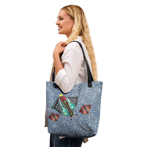 Indigenous Australian Aboriginal Tote Bag Stingray Art In Aboriginal Dot Style Inspired Indigenous Australian Aboriginal Tote Bag Stingray Art In Aboriginal Dot Style Inspired