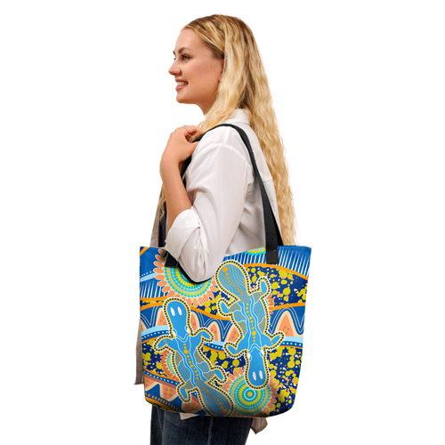 Indigenous Australian Aboriginal Tote Bag Platypus With Aboriginal Art Dot Painting Patterns Inspired