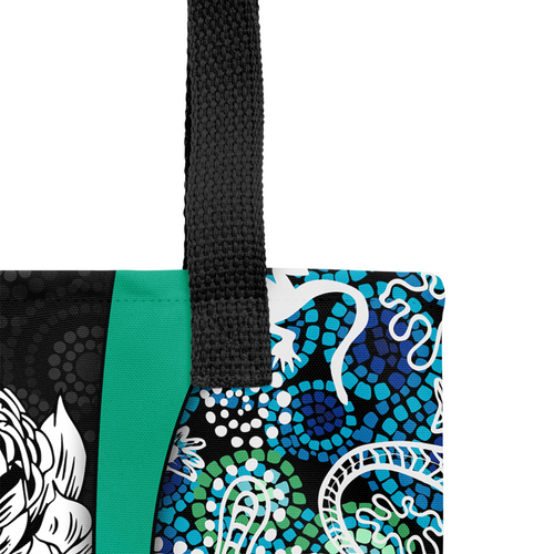 Indigenous Australian Aboriginal Tote Bag Waratah Flowers With Lizards, Stones, Sand Dot Art