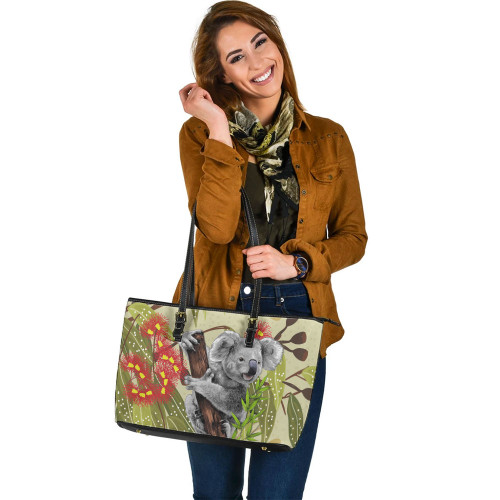 Indigenous Australian Aboriginal Leather Tote Bag Aboriginal Art Painting With Koala And Gumtree Indigenous Australian Aboriginal Leather Tote Bag Aboriginal Art Painting With Koala And Gumtree