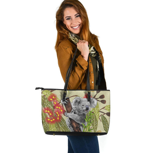 Indigenous Australian Aboriginal Leather Tote Bag Aboriginal Art Painting With Koala And Gumtree Indigenous Australian Aboriginal Leather Tote Bag Aboriginal Art Painting With Koala And Gumtree