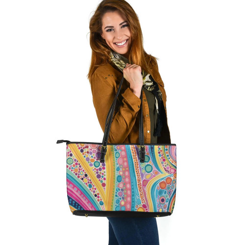 Indigenous Australian Aboriginal Leather Tote Bag Aboriginal Colourful Dots Inspired Indigenous Australian Aboriginal Leather Tote Bag Aboriginal Colourful Dots Inspired