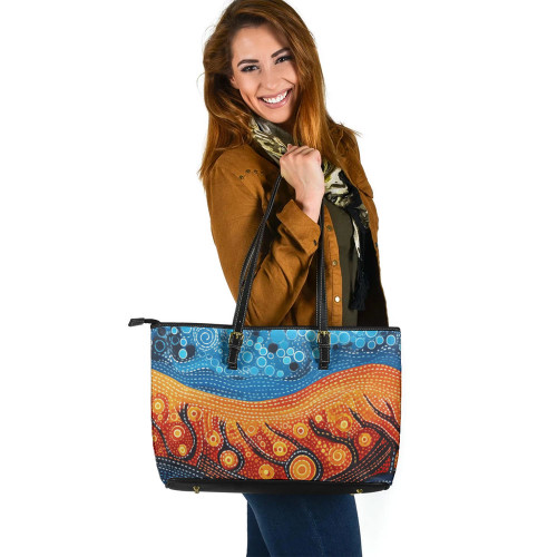 Indigenous Australian Aboriginal Leather Tote Bag Aboriginal Culture Indigenous River Dot Painting Art Inspired Indigenous Australian Aboriginal Leather Tote Bag Aboriginal Culture Indigenous River Dot Painting Art Inspired