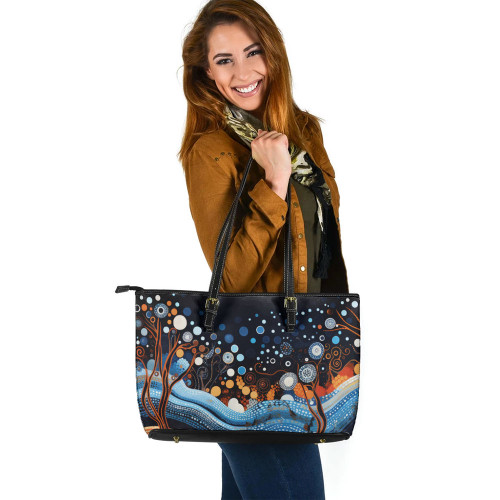 Indigenous Australian Aboriginal Leather Tote Bag Aboriginal Culture Indigenous Trees Dot Painting Art Inspired Indigenous Australian Aboriginal Leather Tote Bag Aboriginal Culture Indigenous Trees Dot Painting Art Inspired