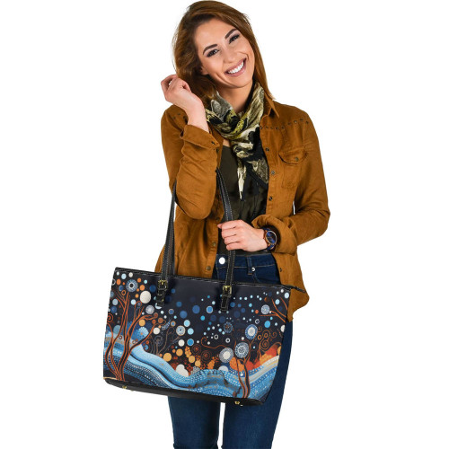 Indigenous Australian Aboriginal Leather Tote Bag Aboriginal Culture Indigenous Trees Dot Painting Art Inspired Indigenous Australian Aboriginal Leather Tote Bag Aboriginal Culture Indigenous Trees Dot Painting Art Inspired