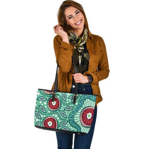Indigenous Australian Aboriginal Leather Tote Bag Aboriginal Dot Painting Artwork Indigenous Australian Aboriginal Leather Tote Bag Aboriginal Dot Painting Artwork