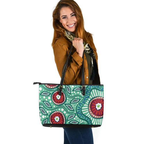 Indigenous Australian Aboriginal Leather Tote Bag Aboriginal Dot Painting Artwork Indigenous Australian Aboriginal Leather Tote Bag Aboriginal Dot Painting Artwork