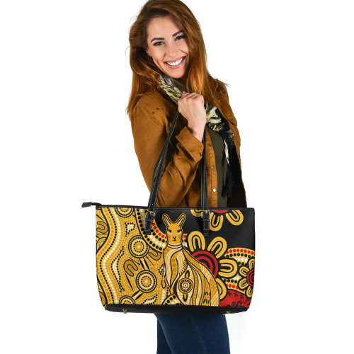Indigenous Australian Aboriginal Leather Tote Bag Aboriginal Kangaroo Journey