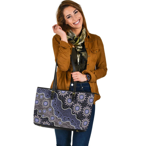 Indigenous Australian Aboriginal Leather Tote Bag Aboriginal Starry Night With Flowing Riverlines Indigenous Australian Aboriginal Leather Tote Bag Aboriginal Starry Night With Flowing Riverlines