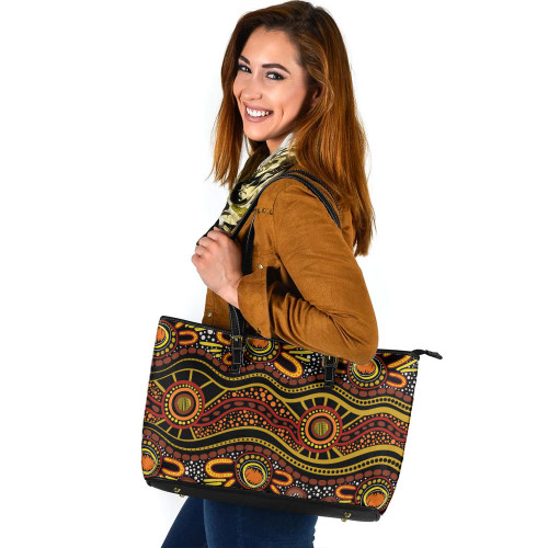 Indigenous Australian Aboriginal Leather Tote Bag Aboriginal Sun Paths And Gathering Circles Flow