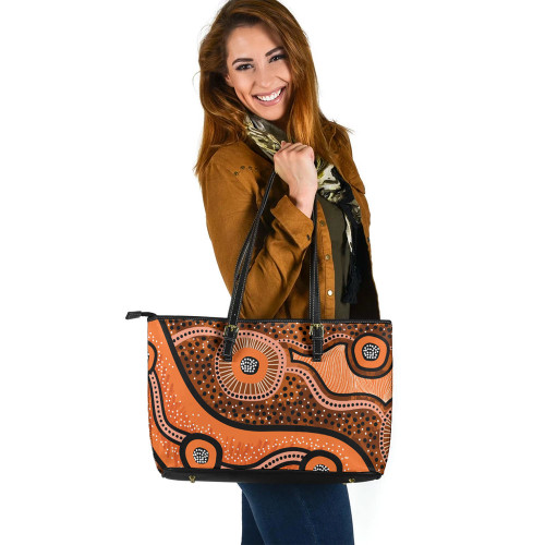 Indigenous Australian Aboriginal Leather Tote Bag Australian Aboriginal Orange Background Indigenous Australian Aboriginal Leather Tote Bag Australian Aboriginal Orange Background