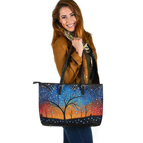 Indigenous Australian Aboriginal Leather Tote Bag Australian Dreamtime Story Of A Night Sky