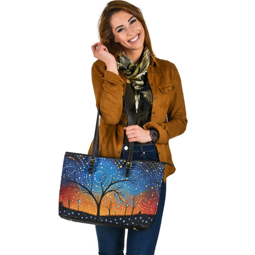 Indigenous Australian Aboriginal Leather Tote Bag Australian Dreamtime Story Of A Night Sky