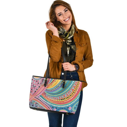 Indigenous Australian Aboriginal Leather Tote Bag Dot Swirls Of Light And Dreamtime Joy