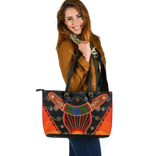 Indigenous Australian Aboriginal Leather Tote Bag Indigenous Dot With Boomerang Inspired Indigenous Australian Aboriginal Leather Tote Bag Indigenous Dot With Boomerang Inspired