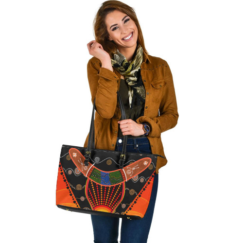 Indigenous Australian Aboriginal Leather Tote Bag Indigenous Dot With Boomerang Inspired Indigenous Australian Aboriginal Leather Tote Bag Indigenous Dot With Boomerang Inspired