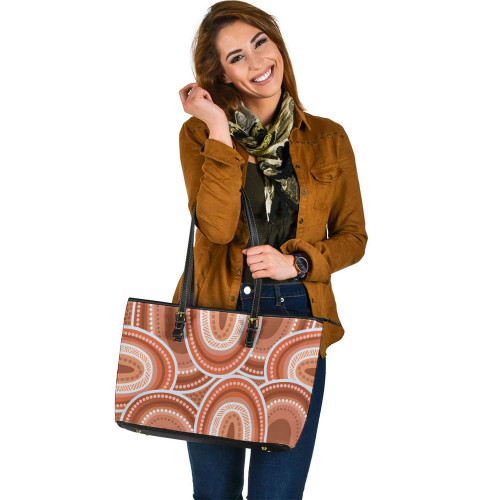 Indigenous Australian Aboriginal Leather Tote Bag Outback Harmony Rings In Sandstone Connection