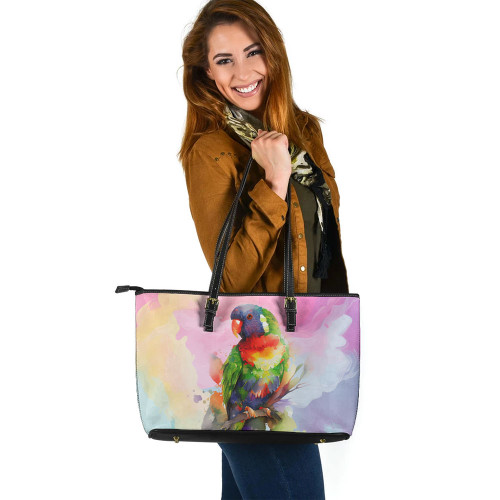 Indigenous Australian Aboriginal Leather Tote Bag Rainbow Lorikeets Color Art