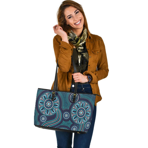 Indigenous Australian Aboriginal Leather Tote Bag Sacred Spirit Tracks And Celestial Gathering Flow