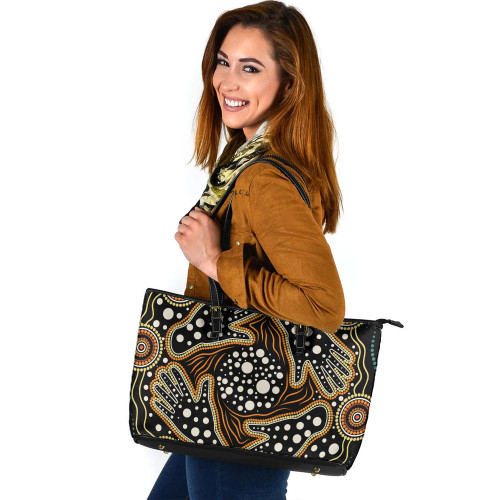 Indigenous Australian Aboriginal Leather Tote Bag Spirit Tracks Connecting Generations Through Touch